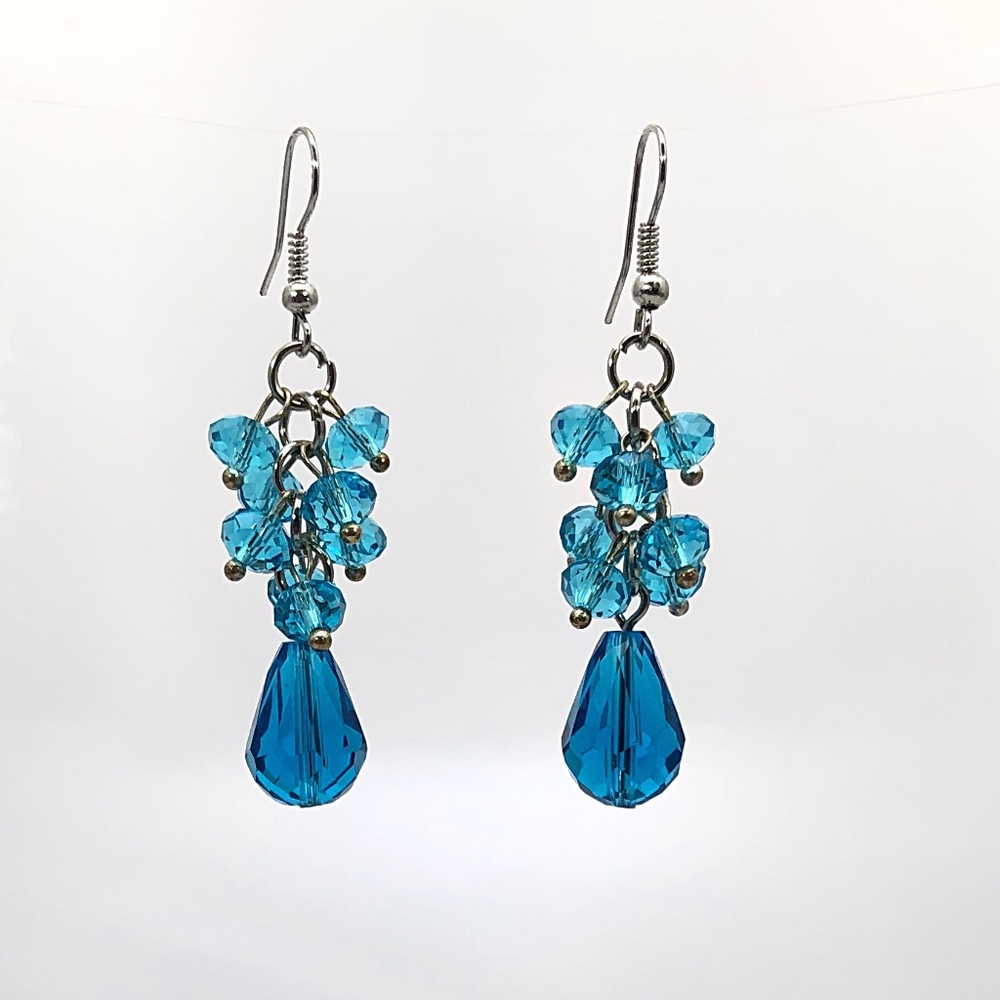 Aqua Bead Dangle Earrings